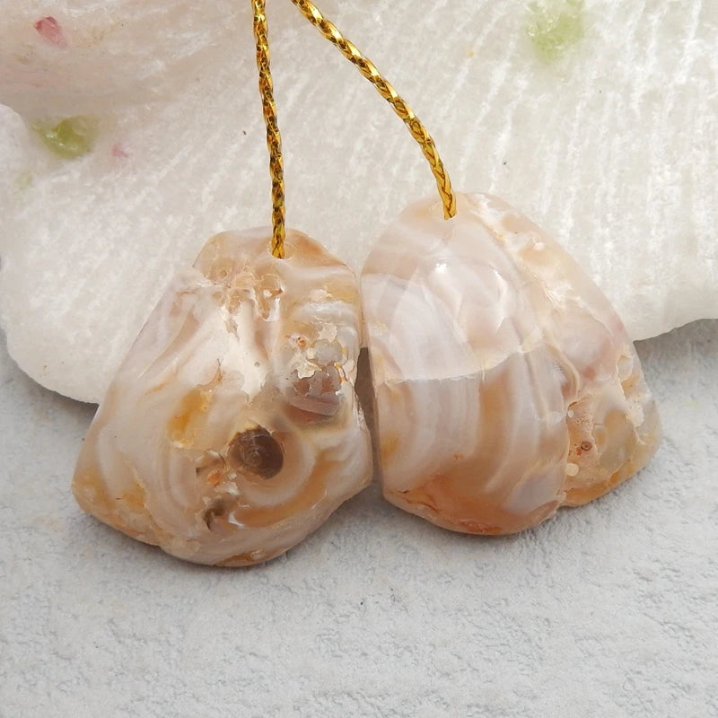 Natural Pink Agate Drilled Earrings Pair 25x18x10mm