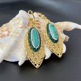 Oval Malachite Rhinestone Earrings - Women's Fine Jewelry