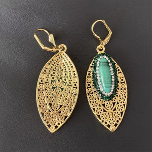 Oval Malachite Rhinestone Earrings - Women's Fine Jewelry