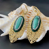 Oval Malachite Rhinestone Earrings - Women's Fine Jewelry