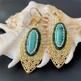 Oval Malachite Rhinestone Earrings - Women's Fine Jewelry