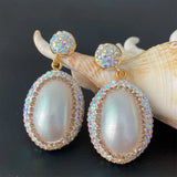 Oval Shell Rhinestone Earrings Noble Lady Jewelry