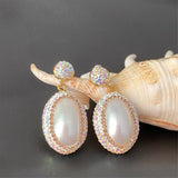 Oval Shell Rhinestone Earrings Noble Lady Jewelry