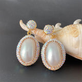 Oval Shell Rhinestone Earrings Noble Lady Jewelry