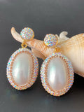Oval Shell Rhinestone Earrings Noble Lady Jewelry