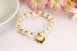 Pearl Beads Chain Bracelet with Heart Charm