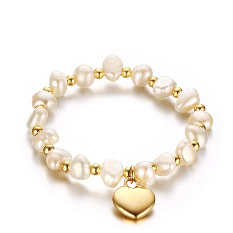 Pearl Beads Chain Bracelet with Heart Charm