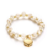 Pearl Beads Chain Bracelet with Heart Charm