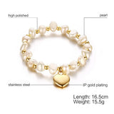 Pearl Beads Chain Bracelet with Heart Charm