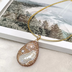 Pearl Rhinestone Pendant Necklace, Elegant and Noble Jewelry