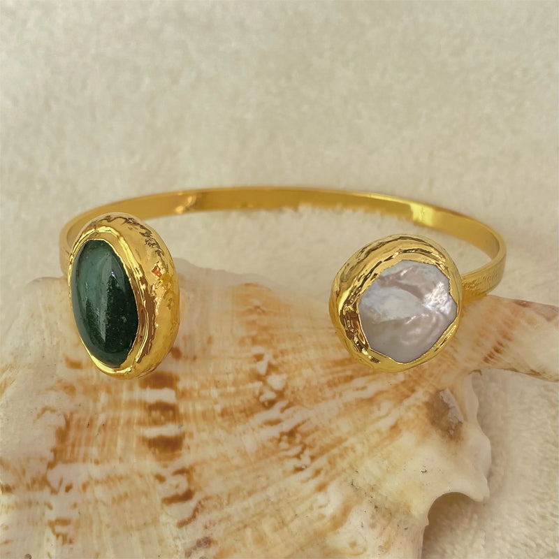 Natural Pearls Emeralds Electroplated Bracelet Chinese Trend Noble Jewelry