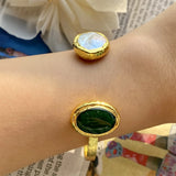 Natural Pearls Emeralds Electroplated Bracelet Chinese Trend Noble Jewelry
