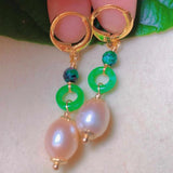 Pink Pearl Jadeite Earrings 18k Women Halloween Christmas DIY Year