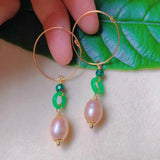 Pink Pearl Jadeite Malachite Earrings 18k Wedding Jewelry Hook