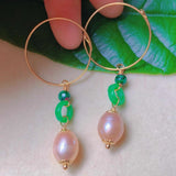 Pink Pearl Jadeite Malachite Earrings 18k Wedding Jewelry Hook