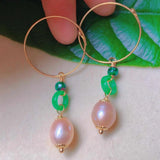 Pink Pearl Jadeite Malachite Earrings 18k Wedding Jewelry Hook