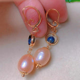 Pink Pearl Lapis Lazuli Beads Earrings 18k Hook DIY