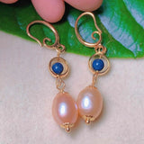 Pink Pearl Lapis Lazuli Beads Earrings 18k Hook DIY