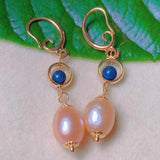 Pink Pearl Lapis Lazuli Beads Earrings 18k Hook DIY