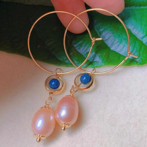 Pink Pearl Lapis Lazuli Beads Earrings 18k for DIY Mother's Party