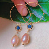 Pink Pearl Lapis Lazuli Beads Earrings 18k for DIY Mother's Party