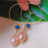 Pink Pearl Lapis Lazuli Beads Earrings 18k for DIY Mother's Party