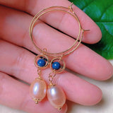 Pink Pearl Lapis Lazuli Beads Earrings 18k for DIY Mother's Party