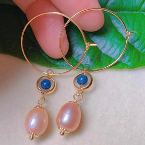 Pink Pearl Lapis Lazuli Beads Earrings 18k for DIY Mother's Party