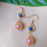 Pink Pearl Lapis Lazuli Eardrop 18k Earrings for Mother's Day