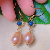 Pink Pearl Lapis Lazuli Eardrop 18k Earrings for Mother's Day