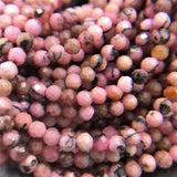 Natural Pink Rhodochrosite Micro Stone Beads 3mm Black-line Rhodonite Section