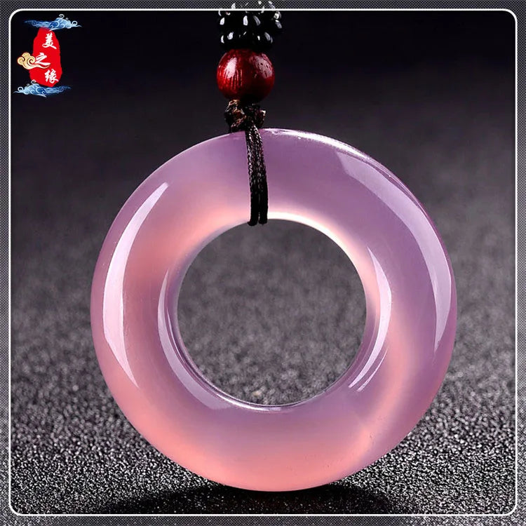 Pink Agate Jade Pendant Necklace Safety Button Jade Necklaces Pendants