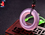 Pink Agate Jade Pendant Necklace Safety Button Jade Necklaces Pendants