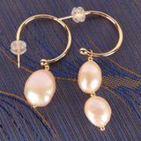 Pink Baroque Pearl Earring 18k Ear Drop Dangle Women Wedding Gift