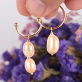 Pink Baroque Pearl Earring 18k Ear Drop Dangle Women Wedding Gift