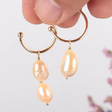 Pink Baroque Pearl Earring 18k Ear Drop Dangle Women Wedding Gift