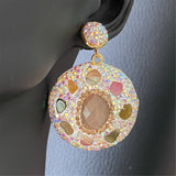 Pink Crystal Tourmaline Leather Earrings
