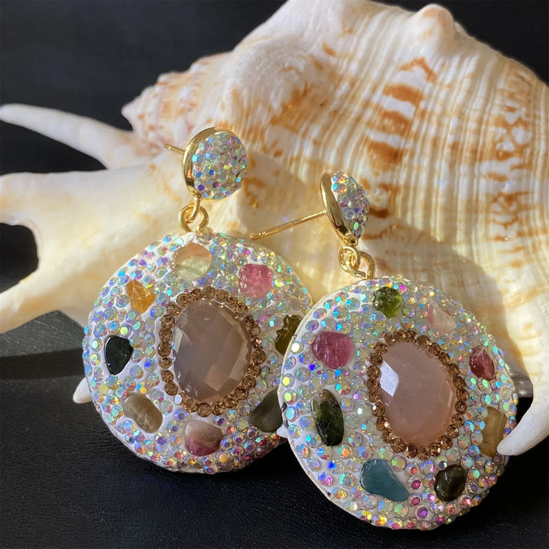 Pink Crystal Tourmaline Leather Earrings