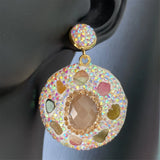 Pink Crystal Tourmaline Leather Earrings