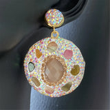 Pink Crystal Tourmaline Leather Earrings