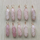 Pink Quartz Stone Pillar Wire Pendants 24pcs/lot