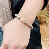 Pink Stone Beads Bracelet Lucky Rose Crown Women Jewelry Charm Bracelet