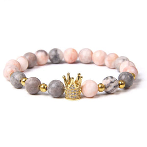 Pink Stone Beads Bracelet Lucky Rose Crown Women Jewelry Charm Bracelet
