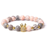 Pink Stone Beads Bracelet Lucky Rose Crown Women Jewelry Charm Bracelet