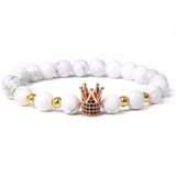 Pink Stone Beads Bracelet Lucky Rose Crown Women Jewelry Charm Bracelet