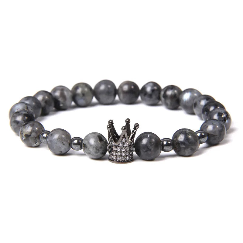 Pink Stone Beads Bracelet Lucky Rose Crown Women Jewelry Charm Bracelet