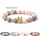 Pink Stone Beads Bracelet Lucky Rose Crown Women Jewelry Charm Bracelet