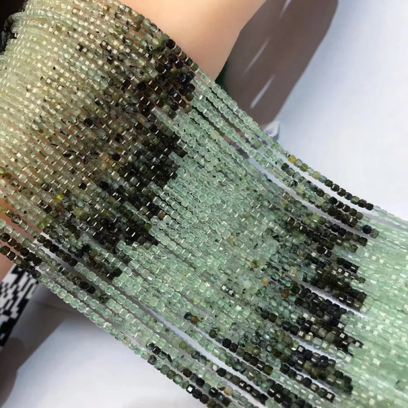 Natural Prehnite 2-2.5mm Cube Faceted Beads for Jewelry Making