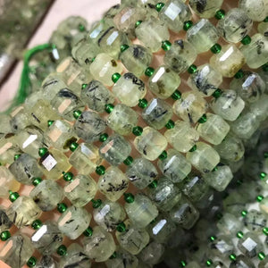 Prehnite 8-8.5mm Cube Faceted Beads for Jewelry Making