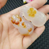 Natural Jade Myelin Carved Gourd Flu Pendant